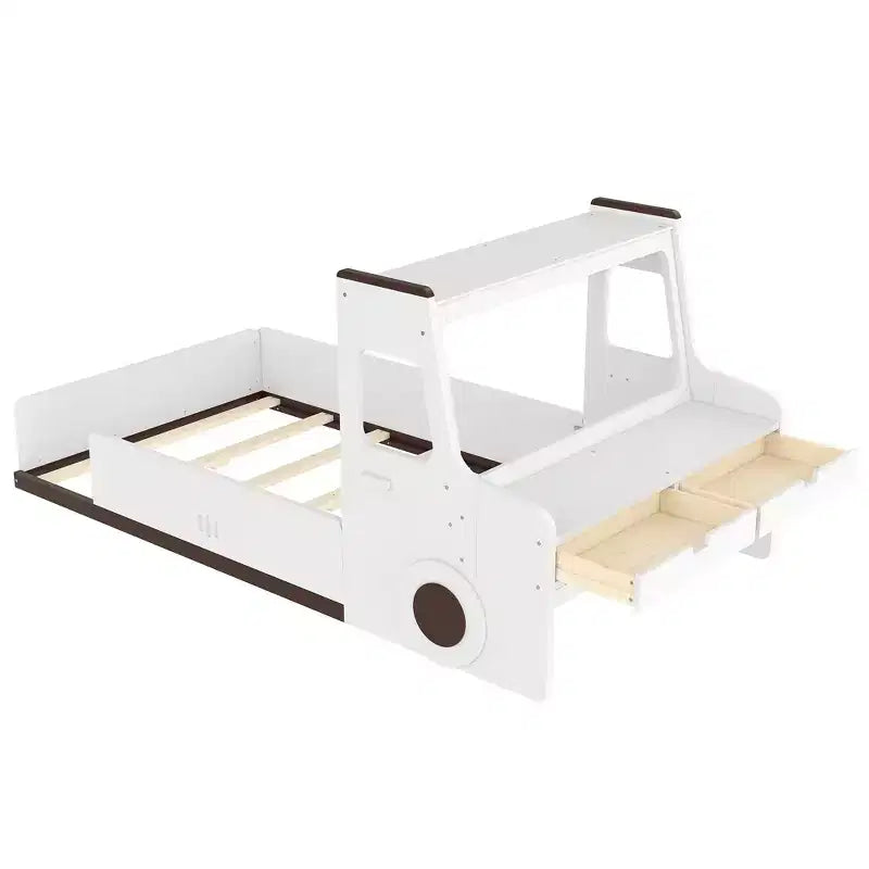 Lit de plancher moderne pour enfants avec tiroirs de rangement, fenêtre et bureau