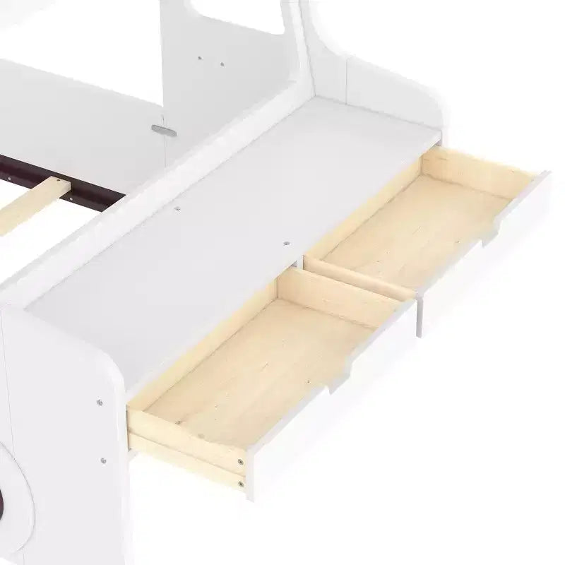 Lit de plancher moderne pour enfants avec tiroirs de rangement, fenêtre et bureau