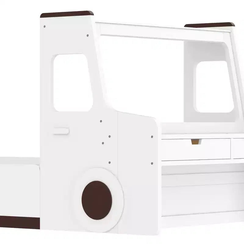 Lit de plancher moderne pour enfants avec tiroirs de rangement, fenêtre et bureau