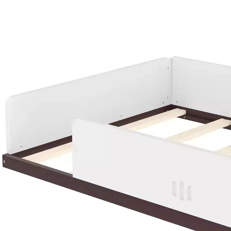 Lit de plancher moderne pour enfants avec tiroirs de rangement, fenêtre et bureau