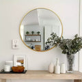 Modern Brushed Gold Round Wall Mirror, Metal Circle Decorative Accent Mirror for Living Room, Bathroom, Fireplace - Panipeachy