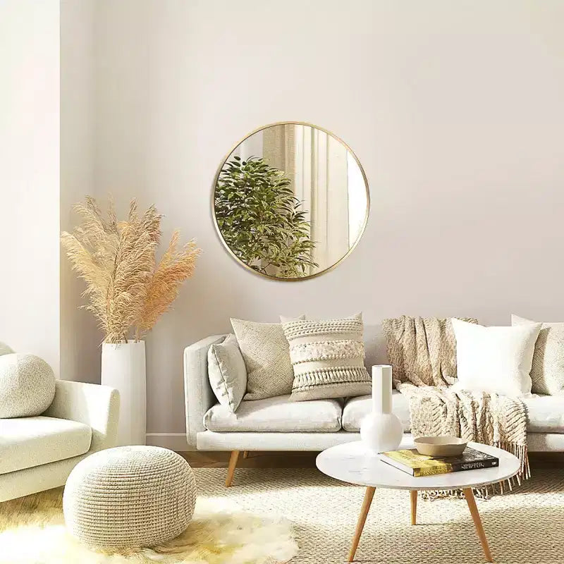 Miroir mural rond moderne en or brossé, miroir décoratif cercle en métal