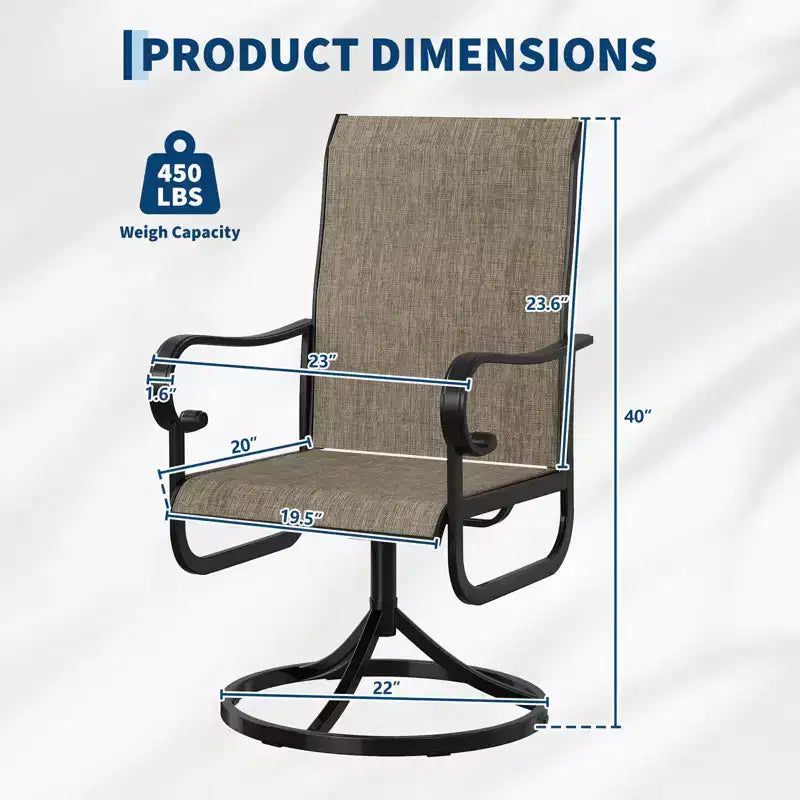 Fauteuil pivotant de terrasse extérieure, textilène respirant tout temps, cadre à bascule en métal