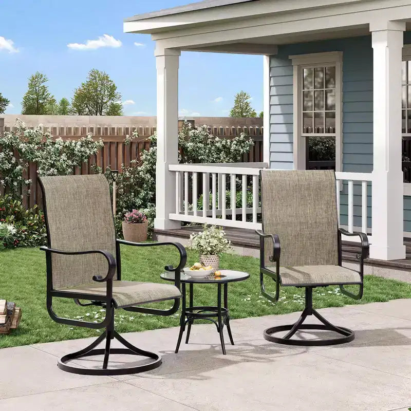 Fauteuil pivotant de terrasse extérieure, textilène respirant tout temps, cadre à bascule en métal