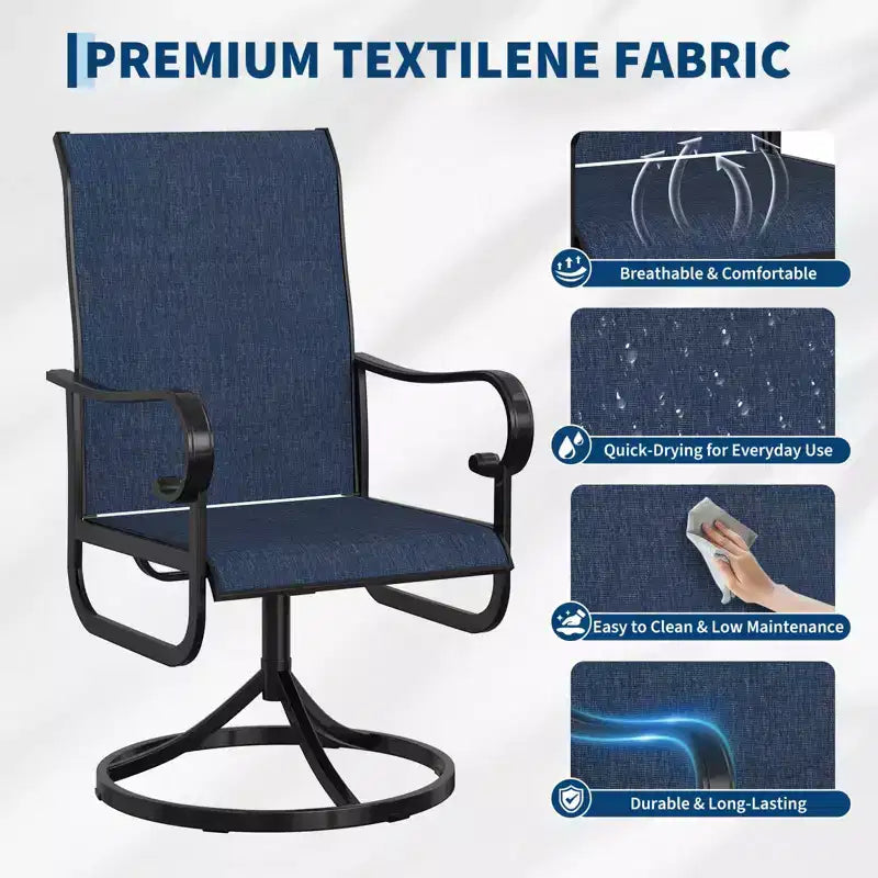 Fauteuil pivotant de terrasse extérieure, textilène respirant tout temps, cadre à bascule en métal