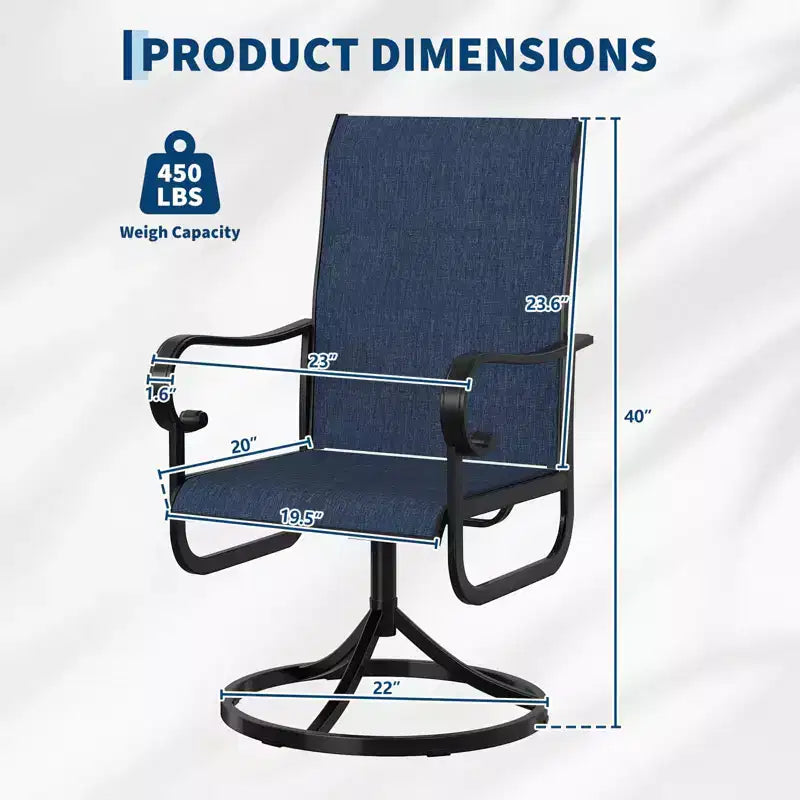 Fauteuil pivotant de terrasse extérieure, textilène respirant tout temps, cadre à bascule en métal