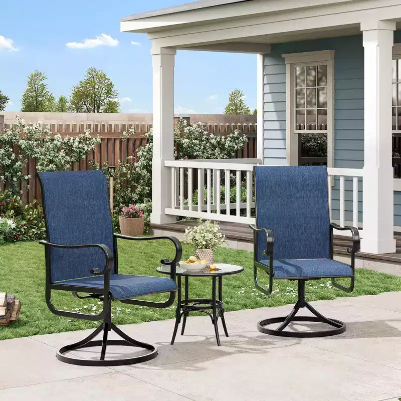 Fauteuil pivotant de terrasse extérieure, textilène respirant tout temps, cadre à bascule en métal