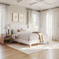 Martha Stewart Carmy Upholstered Platform Bed with Tufted Wingback Headboard and Cushioned Siderails, Wood Slat Foundation, No Box Spring Needed