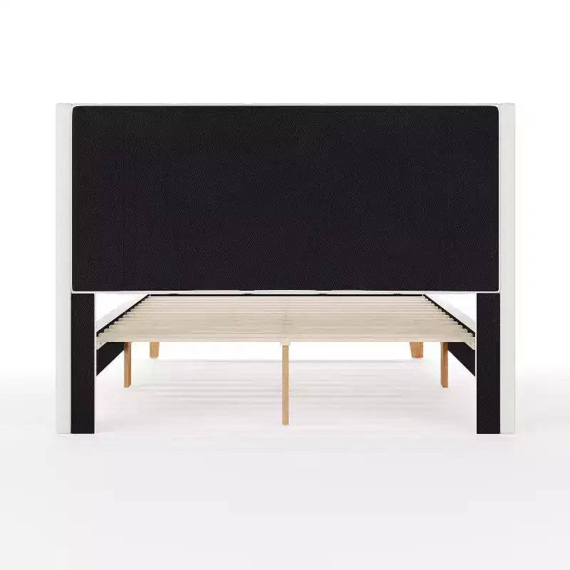 Lit plateforme rembourré avec tête de lit capitonnée à oreilles et longerons latéraux matelassés