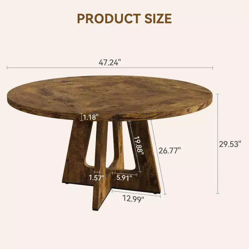 Table à manger ronde de 120 cm pour 4 à 6 personnes, table de cuisine circulaire de style ferme