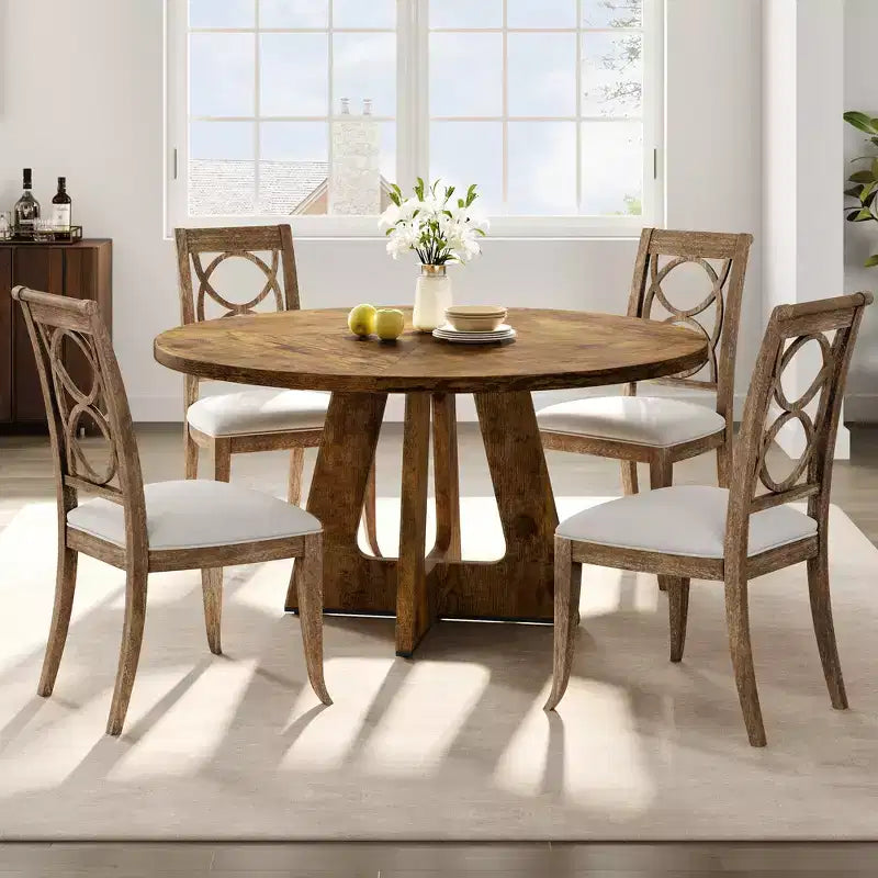 Table à manger ronde de 120 cm pour 4 à 6 personnes, table de cuisine circulaire de style ferme