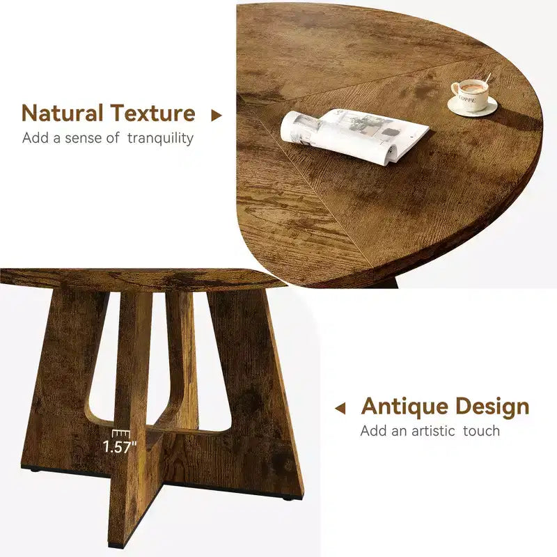 Table à manger ronde de 120 cm pour 4 à 6 personnes, table de cuisine circulaire de style ferme