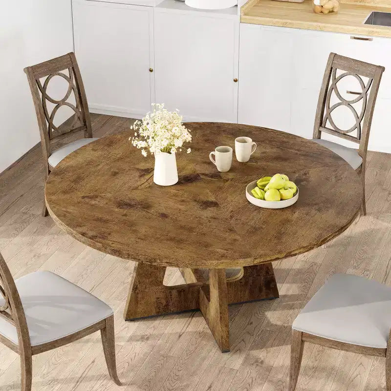 Table à manger ronde de 120 cm pour 4 à 6 personnes, table de cuisine circulaire de style ferme