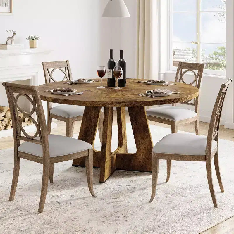 Table à manger ronde de 120 cm pour 4 à 6 personnes, table de cuisine circulaire de style ferme
