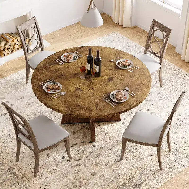 Table à manger ronde de 120 cm pour 4 à 6 personnes, table de cuisine circulaire de style ferme