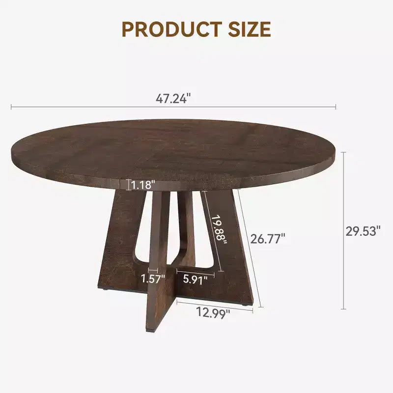 Table à manger ronde de 120 cm pour 4 à 6 personnes, table de cuisine circulaire de style ferme