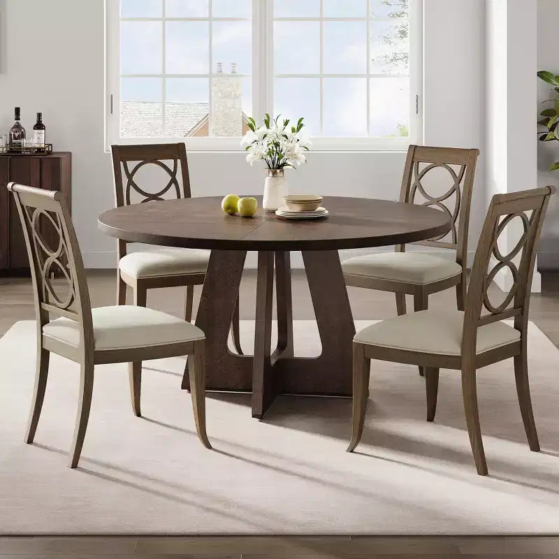 Table à manger ronde de 120 cm pour 4 à 6 personnes, table de cuisine circulaire de style ferme