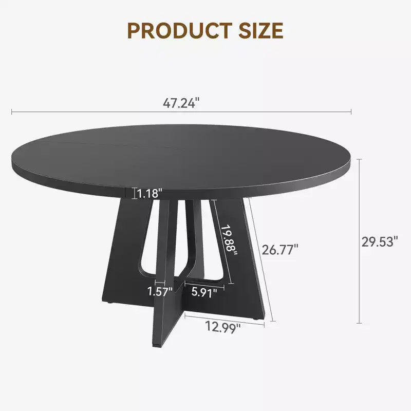 Table à manger ronde de 120 cm pour 4 à 6 personnes, table de cuisine circulaire de style ferme