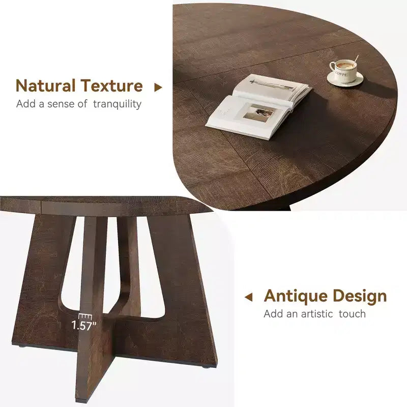 Table à manger ronde de 120 cm pour 4 à 6 personnes, table de cuisine circulaire de style ferme