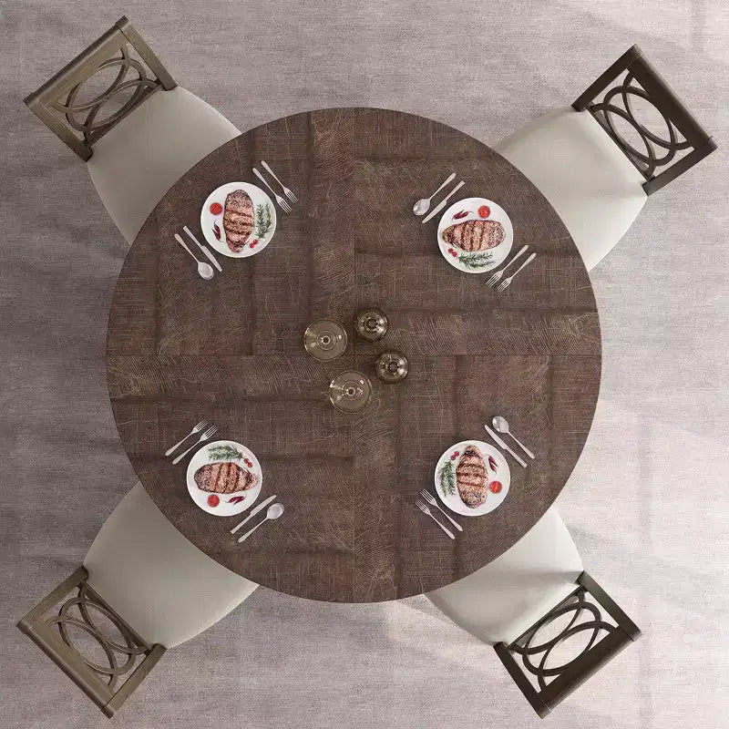 Table à manger ronde de 120 cm pour 4 à 6 personnes, table de cuisine circulaire de style ferme