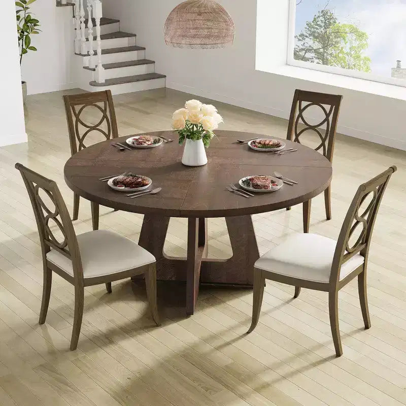 Table à manger ronde de 120 cm pour 4 à 6 personnes, table de cuisine circulaire de style ferme