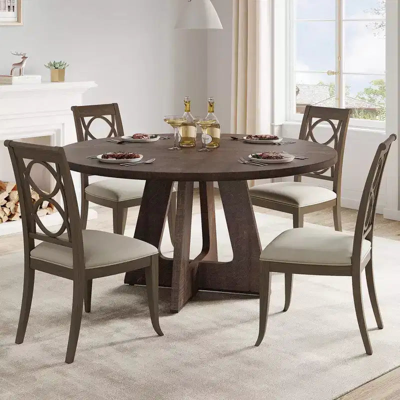 Table à manger ronde de 120 cm pour 4 à 6 personnes, table de cuisine circulaire de style ferme
