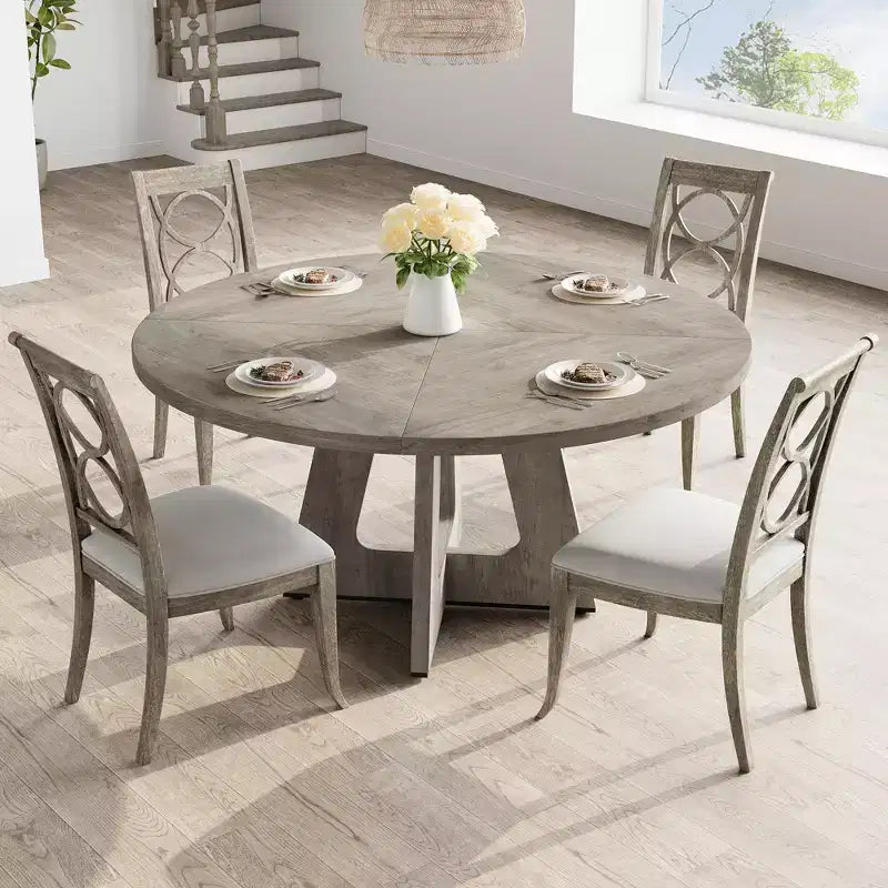Table à manger ronde de 120 cm pour 4 à 6 personnes, table de cuisine circulaire de style ferme