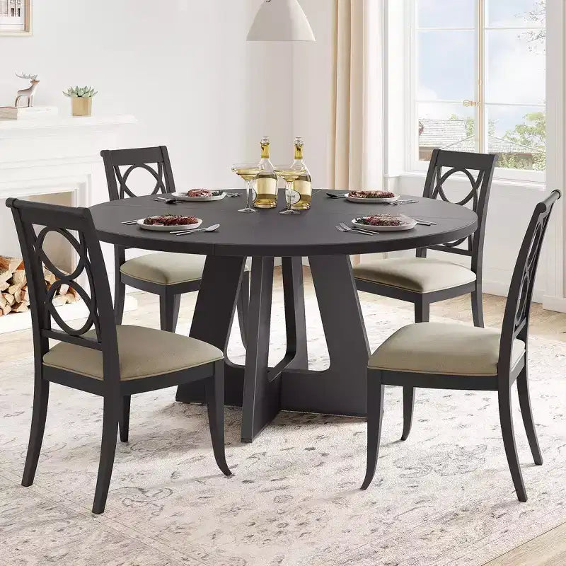 Table à manger ronde de 120 cm pour 4 à 6 personnes, table de cuisine circulaire de style ferme