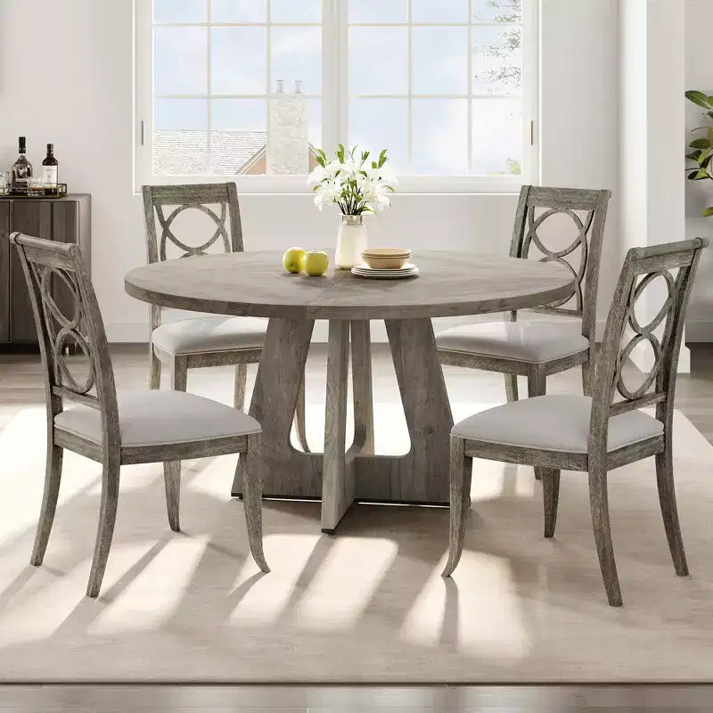Table à manger ronde de 120 cm pour 4 à 6 personnes, table de cuisine circulaire de style ferme