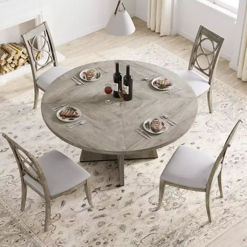 Table à manger ronde de 120 cm pour 4 à 6 personnes, table de cuisine circulaire de style ferme
