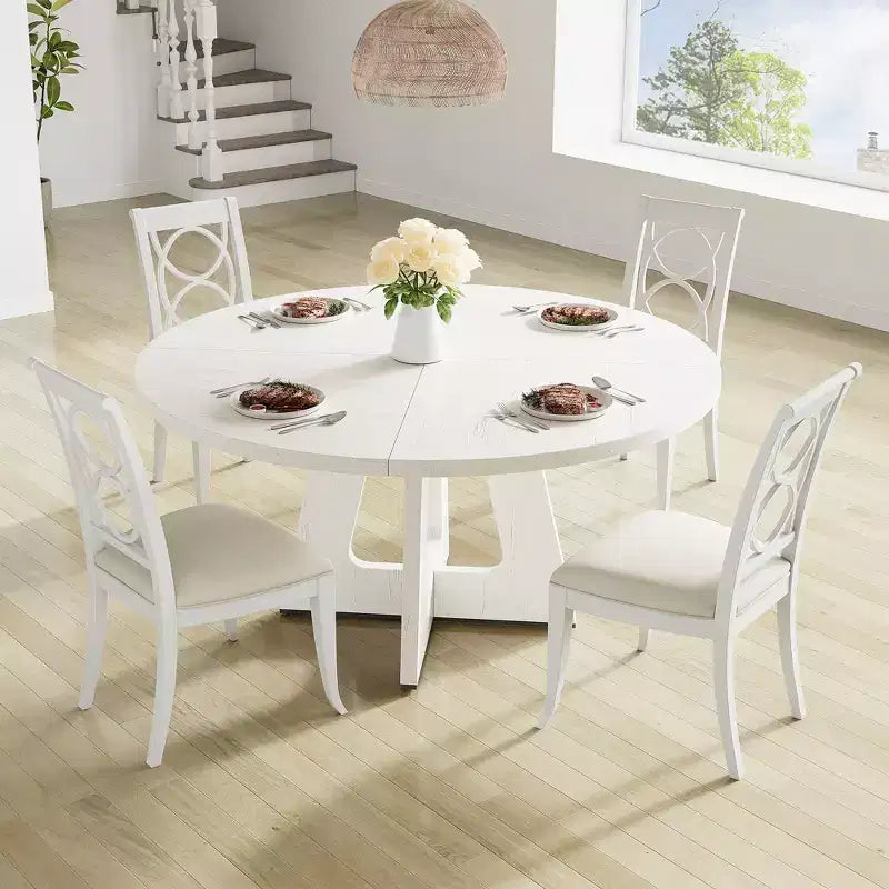 Table à manger ronde de 120 cm pour 4 à 6 personnes, table de cuisine circulaire de style ferme
