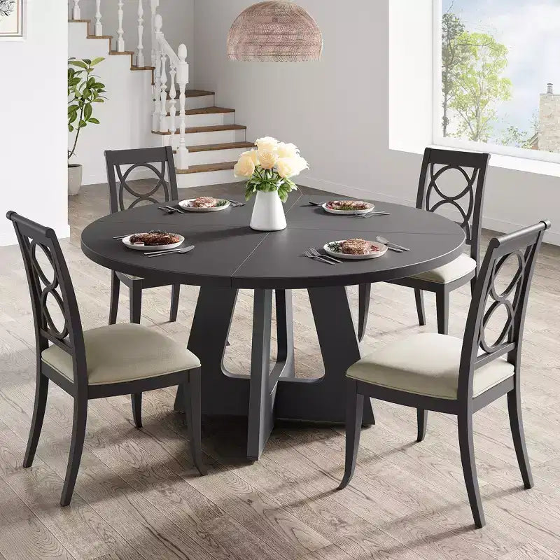 Table à manger ronde de 120 cm pour 4 à 6 personnes, table de cuisine circulaire de style ferme