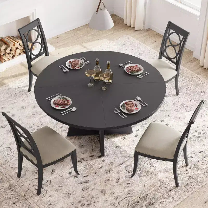 Table à manger ronde de 120 cm pour 4 à 6 personnes, table de cuisine circulaire de style ferme