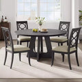 47 Inch Round Dining Table for 4-6 People, Farmhouse Circle Kitchen Dinner Table with Wooden Cross Pedestal Base for Dining Room (Table Only)