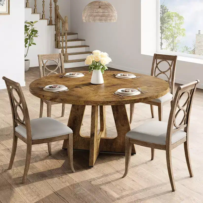 Table à manger ronde de 120 cm pour 4 à 6 personnes, table de cuisine circulaire de style ferme