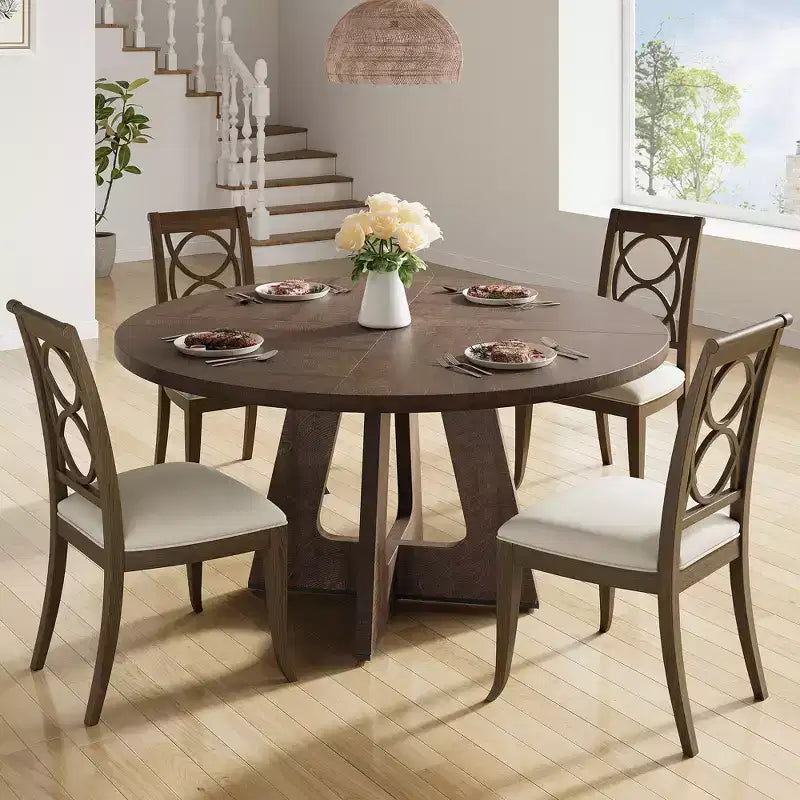 Table à manger ronde de 120 cm pour 4 à 6 personnes, table de cuisine circulaire de style ferme