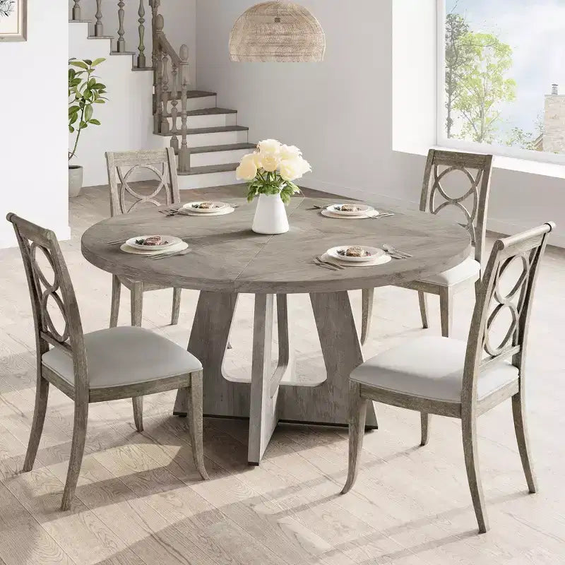 Table à manger ronde de 120 cm pour 4 à 6 personnes, table de cuisine circulaire de style ferme