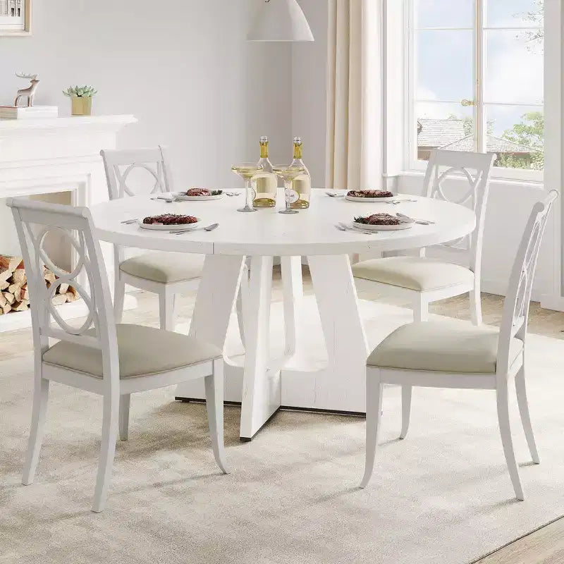 Table à manger ronde de 120 cm pour 4 à 6 personnes, table de cuisine circulaire de style ferme