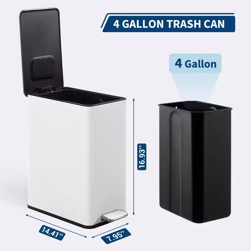 Poubelle à pédale fine à fermeture douce 15 litres (4 gallons) en acier inoxydable pour l'intérieur