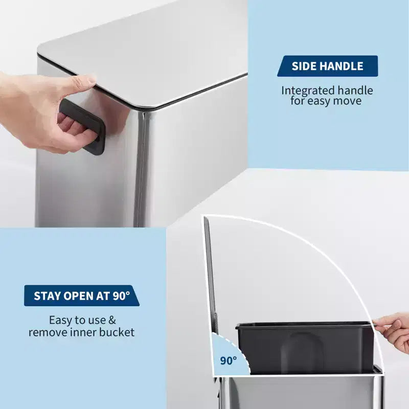Poubelle à pédale fine à fermeture douce 15 litres (4 gallons) en acier inoxydable pour l'intérieur