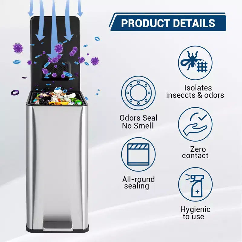 Poubelle à pédale fine à fermeture douce 15 litres (4 gallons) en acier inoxydable pour l'intérieur