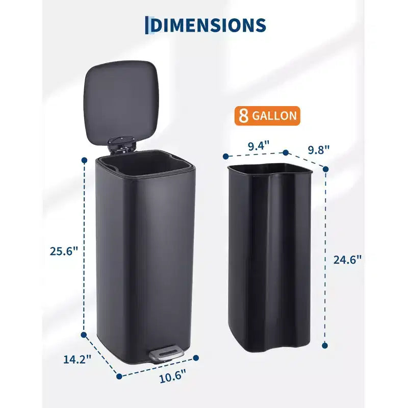 Poubelle à pédale de 30 L, en acier inoxydable avec fermeture douce