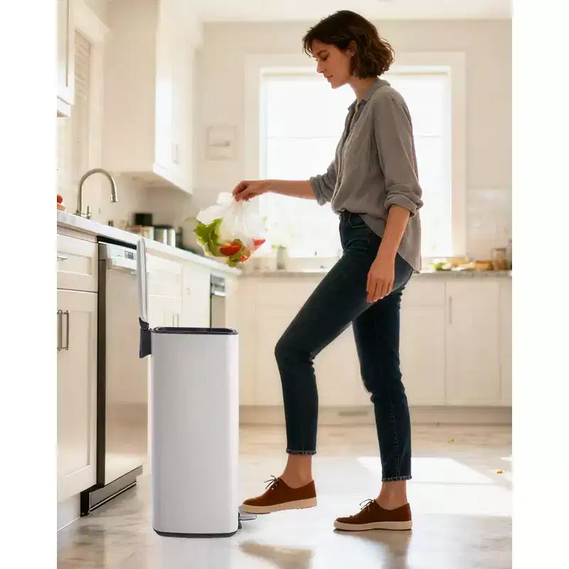 Poubelle à pédale de 30 L, en acier inoxydable avec fermeture douce