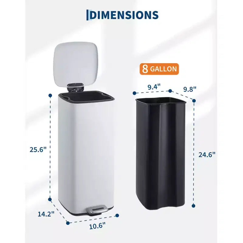 Poubelle à pédale de 30 L, en acier inoxydable avec fermeture douce