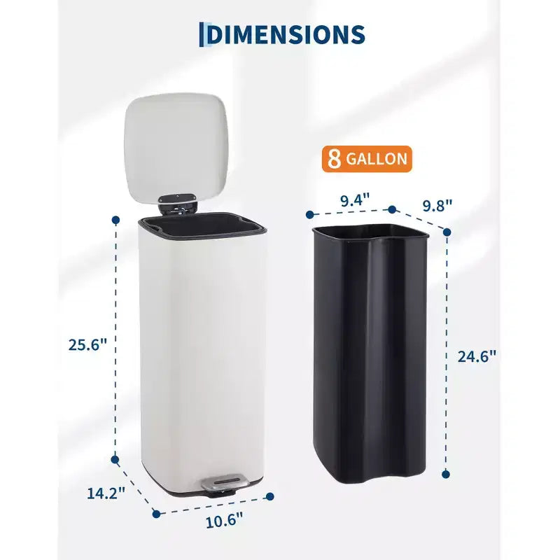 Poubelle à pédale de 30 L, en acier inoxydable avec fermeture douce
