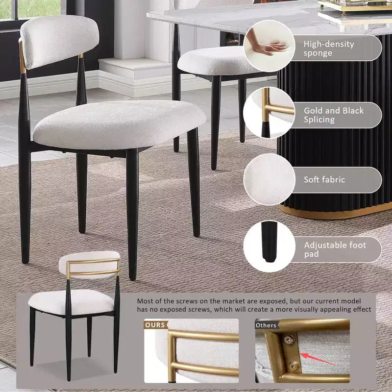Chaise de salle à manger moderne capitonnée en chenille avec dossier incurvé
