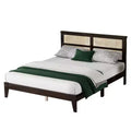 Sailvan Queen Rubber Wood Platform Bed Frame with Vintage Rattan Headboard and Support Feet