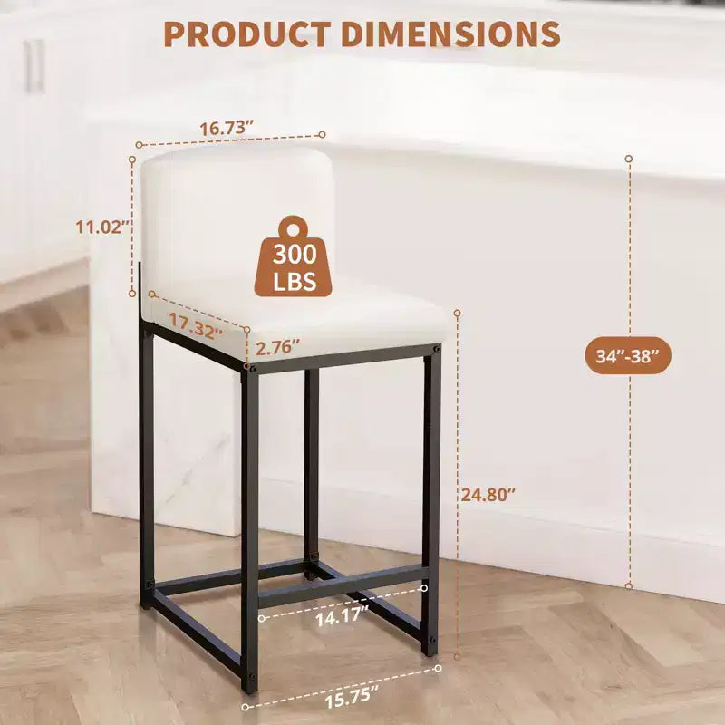 Tabourets de bar modernes en similicuir, hauteur comptoir avec dossier ergonomique et repose-pieds stable