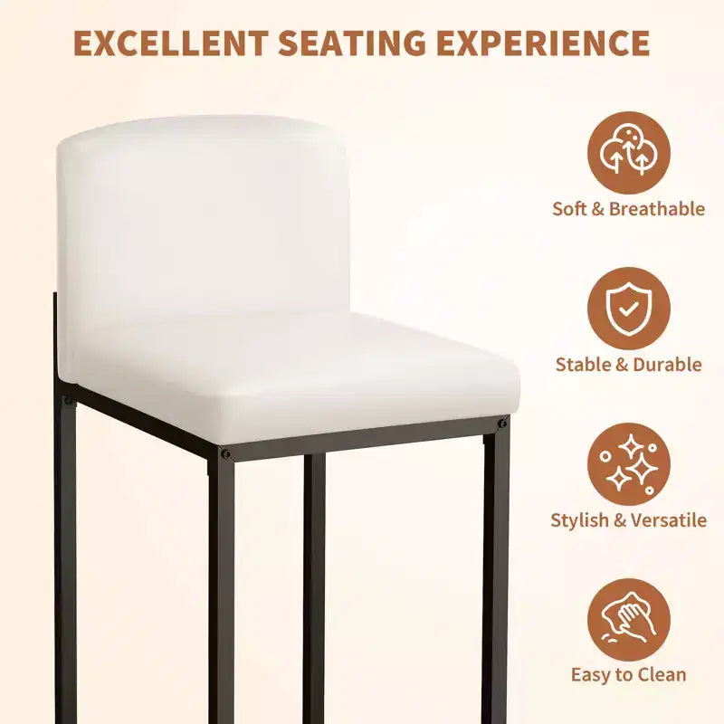 Tabourets de bar modernes en similicuir, hauteur comptoir avec dossier ergonomique et repose-pieds stable