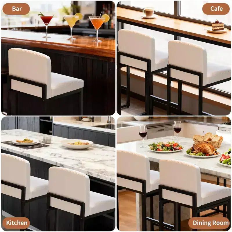 Tabourets de bar modernes en similicuir, hauteur comptoir avec dossier ergonomique et repose-pieds stable